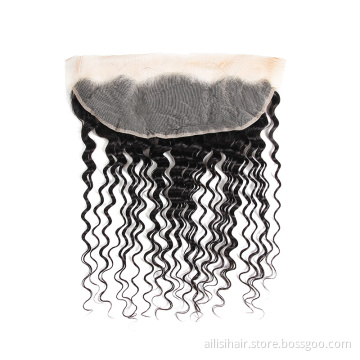 Free Shipping 9A Grade Silk Virgin Brazilian Deep Wave Hair Top Closure Lace Frontal 13X4 With Bundles Sale